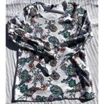 Karen Scott  Sport Shirt Top Women's Small White Blue Flowers 3/4 Sleeve Photo 2