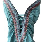 BECCA by Rebecca virtue Becca Blue Fiesta Plunge Neck Basket Weave Trim One Piece Swimsuit Size Large Photo 4