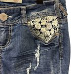 No Boundaries  Stretch Denim Lace Accent Cuffed Capri Blue Jeans Juniors 11 Photo 2