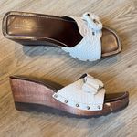 Donald J Pliner White Leather Wood Platform Wedge Sandals Womens 9 Y2K Clog Mule Photo 0