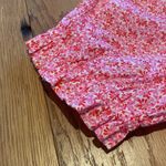 Loft  Cotton Shimmer Puff Sleeve Square Neck Top Blouse Pink White Gold Sz SMALL Photo 2