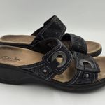 Clarks Bendables Leather Comfort Slide Sandals Brown Women Size 8 M 2" Heel Photo 3