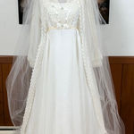 Darling Vintage 1960s/70s Wedding Gown & Cathedral Length Veil! White Size 12 Photo 0