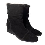 Aerosoles  Women's Sz 11 Suede Mid Calf Boots Black Wedge Faux Fur Lined Zip Back Photo 0