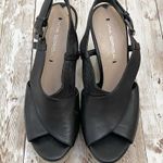 via spiga Black Leather Peep Toe Wedge Sandals 7 Photo 2