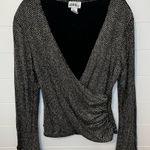 J.B.S. Elegant Black and White Wrap Blouse Gold Silver Metallic Large Party Photo 0