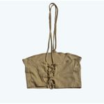 Lisa Says Gah Ribbed Beige Halter Crop Top Y2K Lace Back Cotton Knit Size XS Photo 3