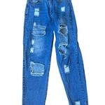 Small Dark Wash Distressed Straight Baggy Jeans Photo 0