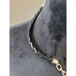 Women's Black Leather Braided Necklace with Silver Heart Locket Lobster Clasp Gold Photo 3