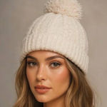 Barefoot Dreams CozyChic Cable Beanie with Pom Pom in Cream NEW Photo 0