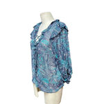 Anthropologie Haida Peasant Top Sheer Ruffle Paisley Print Blue Teal Size XS Photo 5