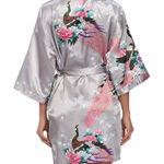 NWT! Women’s short kimono style silky robe Small Silver Photo 1