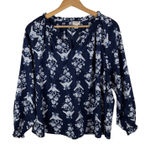 J Crew Floral Peasant Blouse Size XL Navy Feminine Preppy Lightweight Romantic Blue Photo 0
