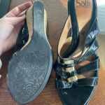 Black with Gold Accents Cork Wedge Heels Size 8 Photo 7