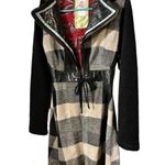 cesar arellanes Plaid Tie Waist Trench Coat Jacket Black Photo 2