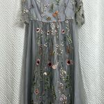 NWT Vicky and Lucas Mesh Embroidered Floral Midi Dress Grey Size Medium Multiple Photo 0