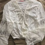 Boutique NWOT Crochet Lace Up Boho Bell Sleeve Top Photo 4