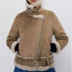 ZARA Shearling Rider's Jacket Double Boa Brown Beige sz XL Photo 14
