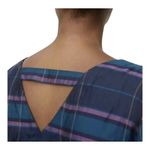 Loft  Plaid Bell Sleeve Top V-Neck Cut‎ Out Boho Purple Blue Women Size Medium Photo 2