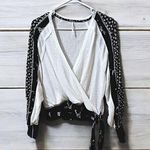Free People  Auxton Thermal Wrap Top In Black White Floral Balloon Sleeve Size S Photo 0