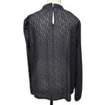 Ann Taylor LOFT Gray Lace Mosaic Floral Sheer Long Sleeve Mock Neck Blouse Top Size M Photo 3