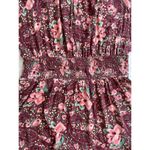 Aerie  burgundy floral mini dress, gathered waist & cuffs, size L Photo 10