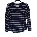 cupio  Navy White Stripe Long Sleeve Ruffle Button Detail Top Size S Photo 1