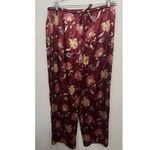 Valerie Stevens Vtg  women's satin pajama set L long sleeve pants Burgundy Floral Photo 2