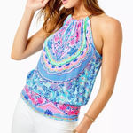 Lilly Pulitzer  Blue Pink Shell Print Bowan Halter Tank Top Chain Neck Size Small Photo 0