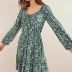 BODEN Scoop Tiered Jersey Mini Dress UK Size 8R Bottle Green Bloom Cascade NWT Photo 0