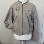 Rebecca Taylor ruffle trim light grey lamb skin leather bomber jacket blazer 8 Photo 4