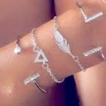 Boutique NEW Silver‎ Bracelet Set Boho Cuff Bangle Feather Triangle Rhinestone Jewelry Photo 10
