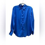 Daily Drills  Satin Coblat Blue Button Top Photo 2