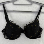 Victoria's Secret  34C Black Demi Bra Gold Star Lined‎ Scalloped Trim Photo 0