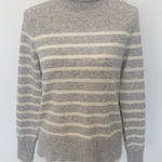 Charter Club EUC  Luxury Gray Striped Cashmere High Neck Button Sweater Size M Photo 0
