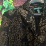 Ralph Lauren Lauren  Stretch Velvet Floral Blazer Jacket Black Gold $199 NYE Photo 1