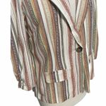 Soho Apparel Striped Linen One Button Ruched Sleeve Blazer White Orange Medium Photo 1