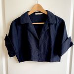 Ostra Brasil Drop Sleeve Navy Linen Short Blouse Shirt Size XS Black Photo 1
