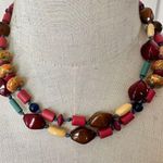 Red orange and blue long beaded necklace Photo 0