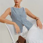 Rihoas Blue Plaid Boat Neck Tank Top Size 6 Photo 2