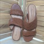 Madewell  Brown Leather Woven Slide Sandals with Block Heels, size 8 Photo 7