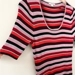 Bar III Ribbed Sweater Dress in Pink Red Black Shimmer Stripe Size L Photo 3