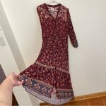 Knox Rose Floral Print Long Sleeve V-Neck Button Down Shift Midi Dress Burgundy Photo 11