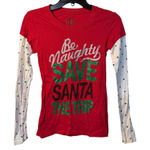 Wound Up Womens Small Christmas Long Sleeve Shirt Funny “Be Naughty” Holiday Tee Photo 0