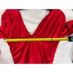 AQUA  Red Long Sleeve Plunge Top Ruched‎ Blouse V Neck Fitted Size S Photo 5