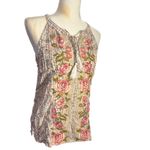 Floral Embroidered Tassel Tie Sleeveless Top Blouse Boho Bohemian Pink Photo 1