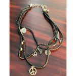 Y2K 3 Strand Black Faux Leather Necklace 18" Peace Sign Angel Wings Biker Core Photo 1