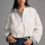 Anthropologie Maeve Beach Parachute Bomber Jacket White XL Scrunch Tie Zip Front Photo 0