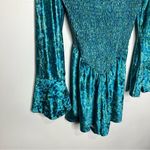 Free People  Bali tightrope romper blue green velvet long‎ sleeve women’s size XS Photo 2