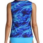 Lands End Womens Blue Swirl Tankini Top Built In Bra Size 10 Modest Swim Beach Photo 1